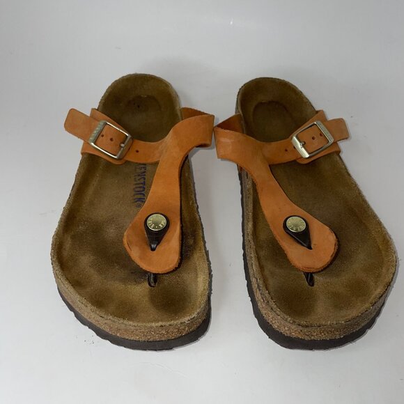 Birkenstock Shoes - Birkenstock Gizeh Women's Leather Burnt Orange Thong Sandals Size 39 / US 8 - 8